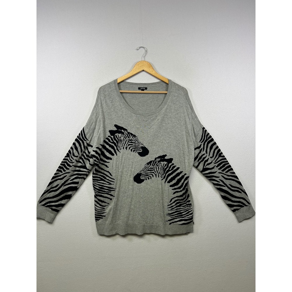 Safari Animal Print Apt 9 Womens XL Gray Zebra Graphic Oversized Knit Sweater